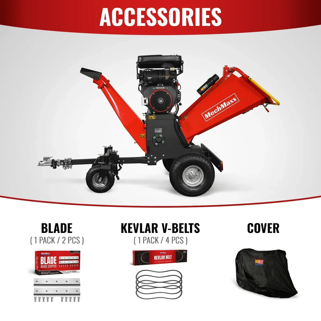 8 inch ZONSEN E-Start 1000cc 35hp Gas Powered 4 - Wheel Drum Wood Chipper with Taillight ,