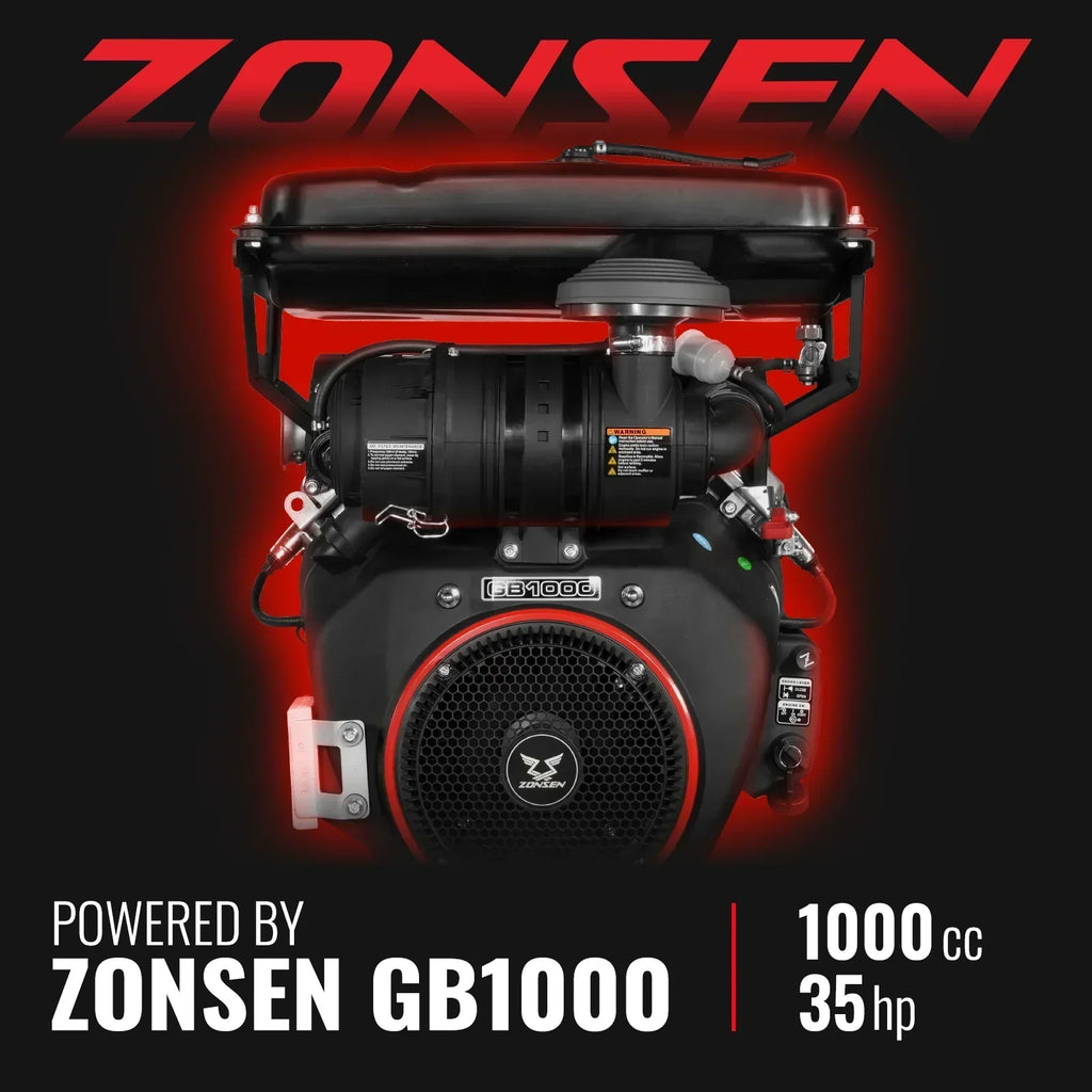 8 inch ZONSEN E-Start 1000cc 35hp Gas Powered 4 - Wheel Drum Wood Chipper with Taillight ,
