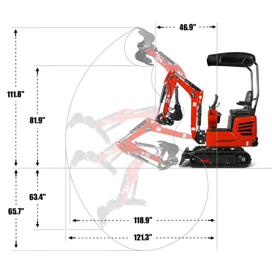 the Mini Compact Excavator HONDA GX390 Engine, 65.7″ Max. Digging Depth, 2280 LBS Operating Weight